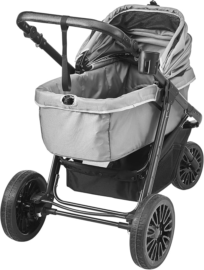 VEVOR Large Pet Stroller for Dogs Cats up to 75lbs, 3 Wheels Folding Cat Dog Stroller, Portable Pet Jogging Stroller with Storage Basket, Adjutable Handle Height and Zipperless Canopy