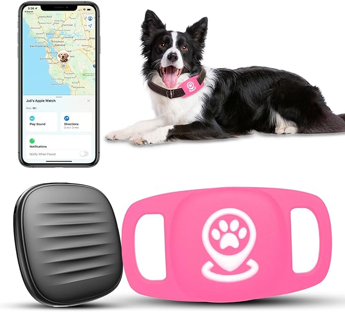 Pet Tracking Device for Dogs, Smart Tag for Comprehensive Location Coverage, Compatible with Apple Find My, Non-GPS Tracking Solution (Pink)