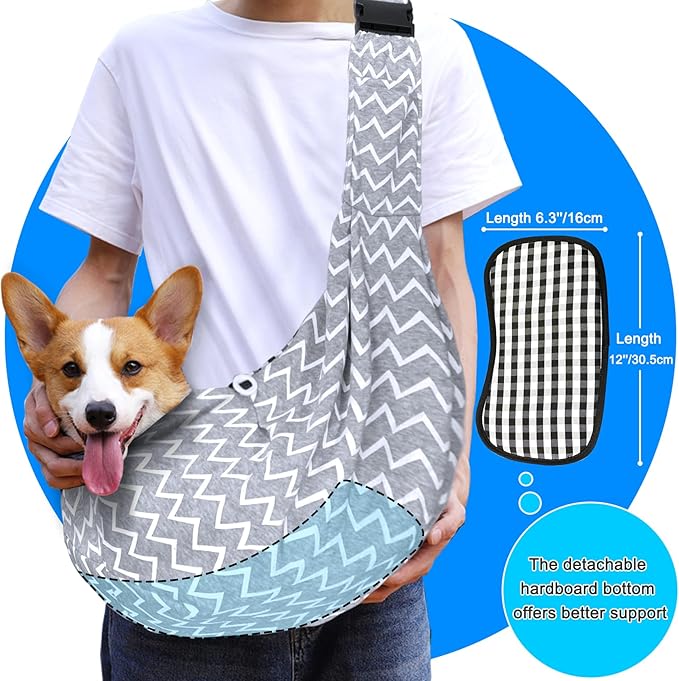 Kanemc Cat Wrap Carrier Small Dog Sling, Puppy Pouch Chest Bag Soft Shoulder Pad Bottom Support, Fits 12Lbs Short Dog 16Lbs Cats Pets, Grey Wave Carriers