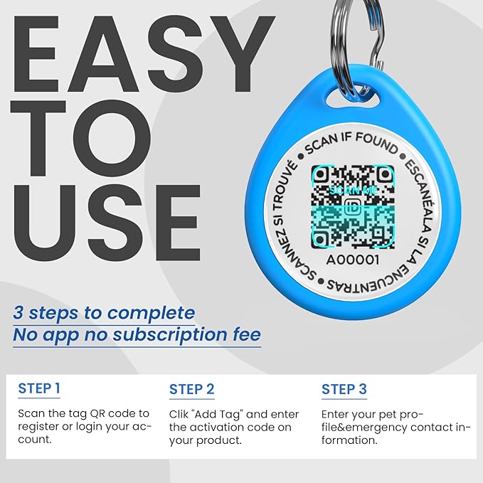 3 Pack Dog Tags Personalized, QR Code Pet ID Tags for Dog Collar, Online Profile, Scan Location Alerts, Blue,Orange,Green