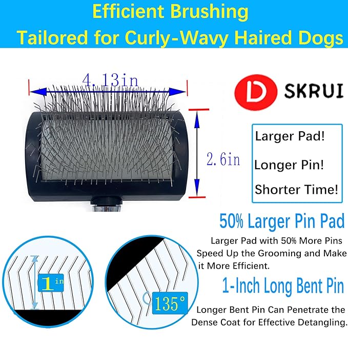 Extra Long Pin Slicker Brush for Dogs - Great for Grooming Doodle, Poodle, Husky, Goldendoodle,Alaska, Bernedoodle, Labradoodle - Best for Medium to Long Haired Dogs
