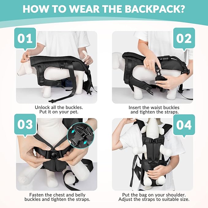 Lukovee Dog Backpack Carrier, Legs Out Easy-fit Dog Front Carrier for Small Medium Dogs,Adjustable Hands Free Dog Chest Carrier for Hiking Cycling (Black,X-Large)