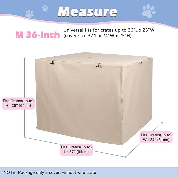 Deblue Heavy-Duty Dog Crate Cover, Privacy Pet Kennel Cover Universal Fits for 36 Inches Wire Cage, Polyester Crate Cover Fit for 1 2 3 Doors Crate (Tan)
