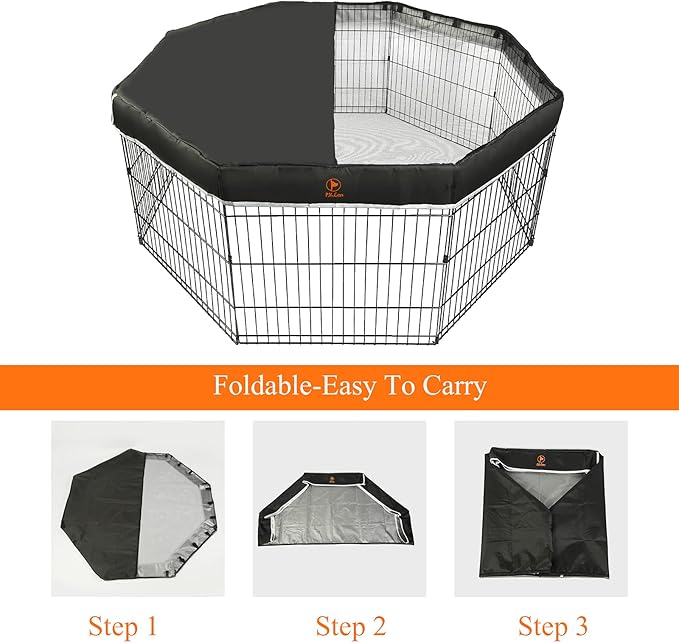 PJYuCien Dog Playpen Mesh Top Cover, Fits 32 Inch 8 Panels Regular Octagon Metal Exercise Pet Playpen, Adhesive Tape Connections, Black (Note: Cover Only, Fence Not Included)