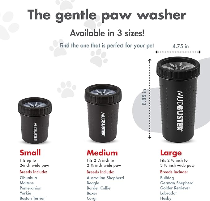 Dexas MudBuster Portable Dog Paw Washer/Paw Cleaner, Large, Matte Black- Special Edition (PW72025-22WP)