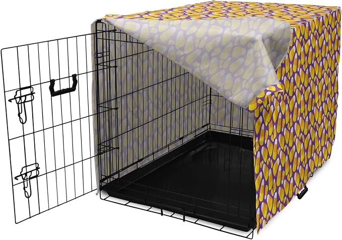Lunarable Candy Corn Dog Crate Cover, Halloween Themed Pattern of Irregular Tasty Junk Food for Comfort, Easy to Use Pet Kennel Cover for Medium Large Dogs, 36 Inch, Violet Earth Yellow