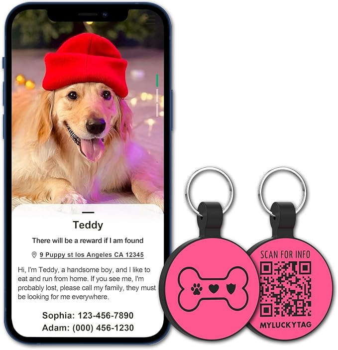 MYLUCKYTAG Silent Silicone QR Code Pet ID Tags Dog Tags - Pet Online Profile - Scan QR Receive Instant Pet Location Alert Email