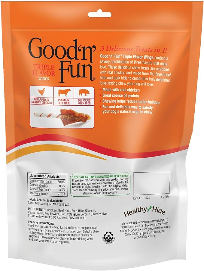 Good 'N' Fun Triple Flavor Wings, Made with Real Meat, Treats for All Dog Sizes