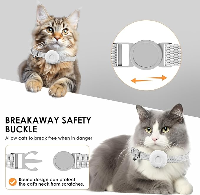 Cat Tracker, Pet Tracker for Cats, Cat GPS Tracker Collar with Safety Elastic Buckle, GPS Tracker Compatible with Apple Find My App (Only iOS), No Monthly Fee, Waterproof, White