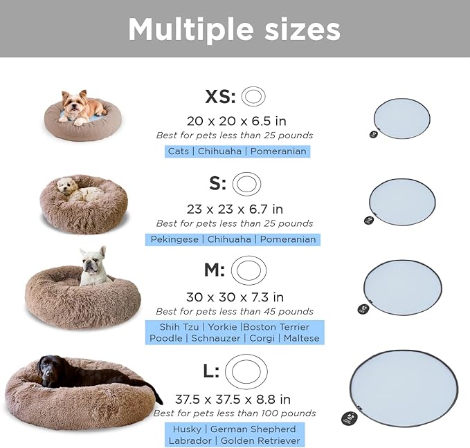 Medium Donut Dog Bed, Calming Dog Bed Washable Ideal for Small to Large Dogs and Cats & Round Dog Bed,Anti-Anxiety Multiple Sizes (Brown, Combo Medium (30" L x 30" W x 8" Th))