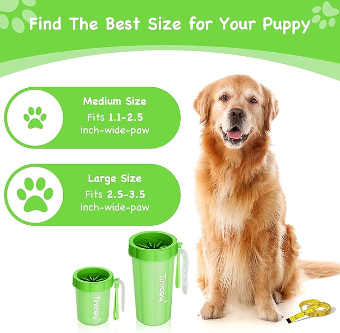 Paw Cleaner with Handle for Small to Medium Dogs - Clean Muddy Feet, Paws and Paw Washer for Pets (Green)