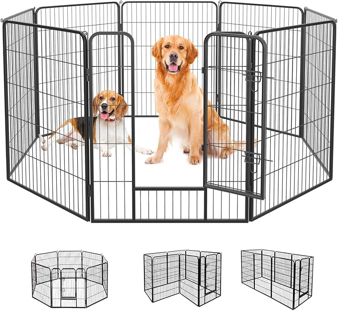 FDW Dog Playpen Dog Pen Dog Kennel 8 Panels 40 Inch Hight Indoor Outdoor Folding Metal Portable Puppy Exercise Pen Heavy Duty Dog Fence for Yard Camping,Black