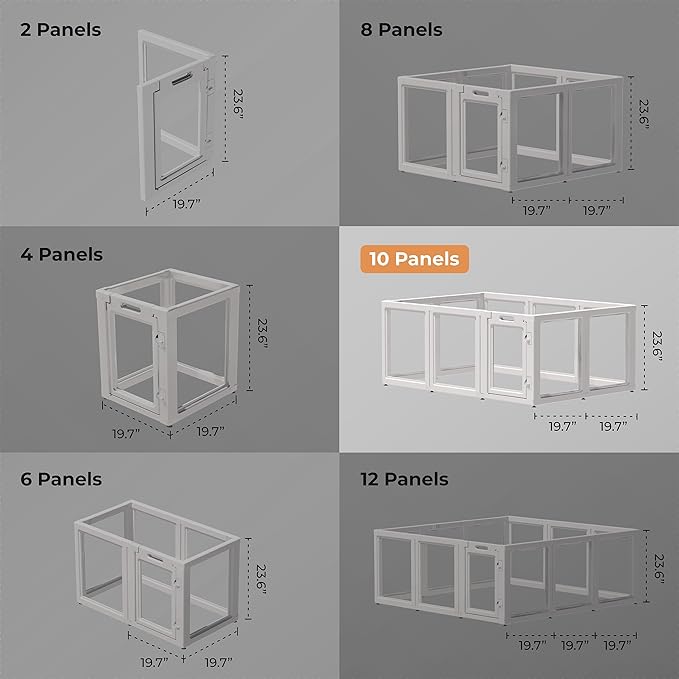 Clear Acrylic Plastic Dog Playpen Indoor,for Puppy Cat Rabbit Ferret Transparent Pet Pen,Easy Assemble Enclosure,Preferable for Small Dogs (10 Panels (White))