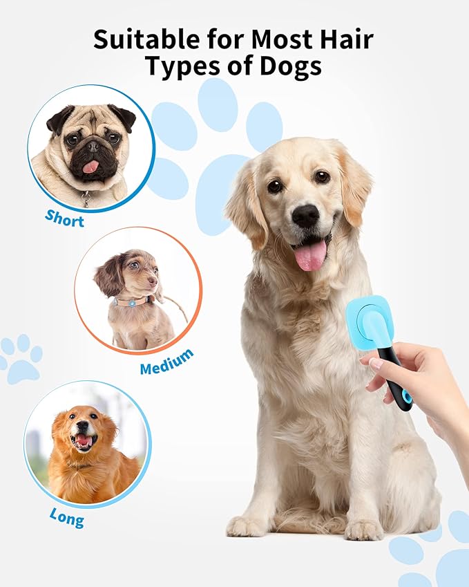 Glendan Dog Brush & Cat Brush- Slicker Pet Grooming Brush- Shedding Grooming Tools(Blue)