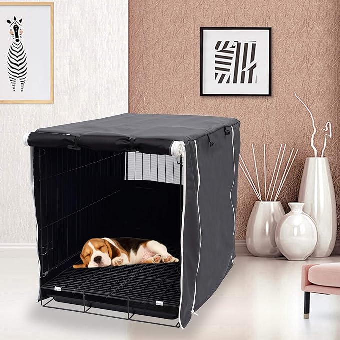Geyecete Dog Crate Cover - Dog cage Covers Universal Fit for 24-48Inch Wire Dog cage, Lightweight Polyester Fabric, Breathable Double Door Dog Cage Cover-Gray-36 Inch
