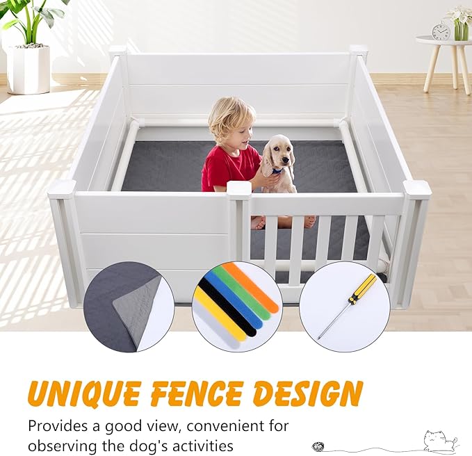 Whelping Box for Dogs and Puppies with Pig Rails and Waterproof Whelping Pad, 60×60×24in Puppies Playpen with Adjustable Height Door ID Collars for Medium Small Dogs