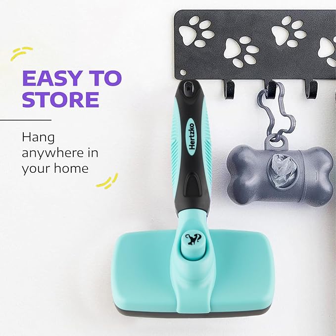 Hertzko Dog Brush for Shedding - Self Cleaning Slicker Brush for Dogs and Cats - Gently Removes Loose Hair, Tangles, and Dirt - Grooming Brush Suitable for Long or Short Coats - Aqua