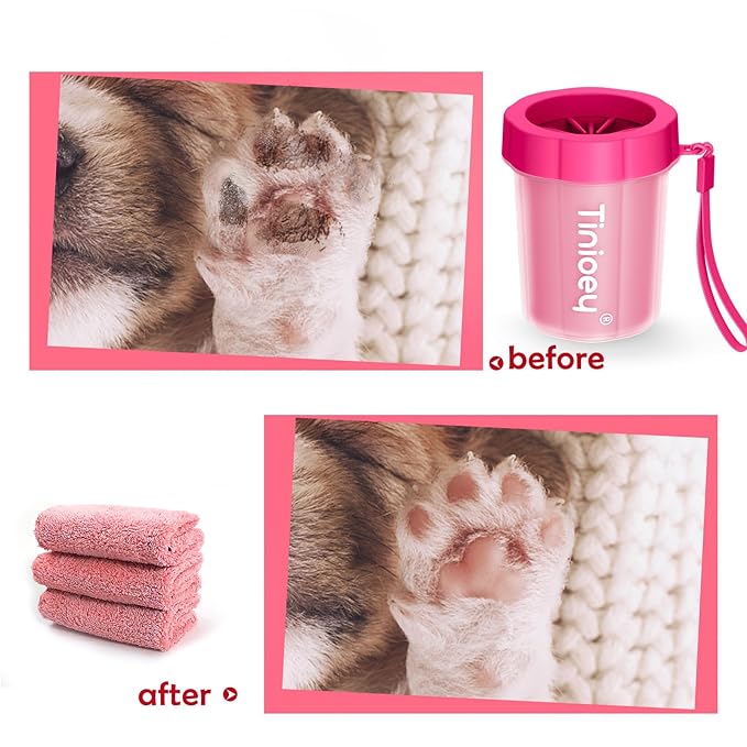 Muddy Paw Washer with Absorbent Towels for Small Pets, Dog and Cat Foot Cleaner (Small, Red)