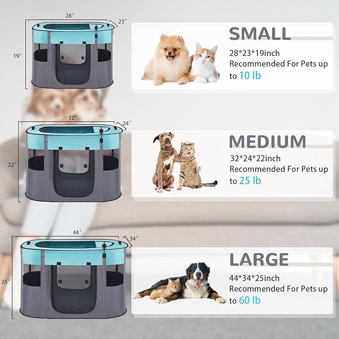 Portable Dog Playpen,Foldable Dog Cat Kennel Tent Cage,Dog Cat Rabbit Crates for Travel Water-Resistant Breathable Shade Cover,Indoor Outdoor Travel Camping Use for Small Puppy Pet Green L