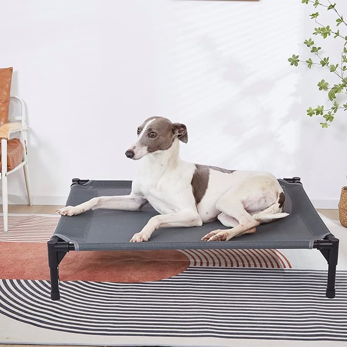 pettycare Elevated Outdoor Dog Bed - Dog Cots beds for Large Dogs XL, Heavy Duty Raised Dog Bed Waterproof, Cooling Elevated Dog Bed with Washable Teslin Mesh, Durable, Non Slip, 49 Inches, Grey