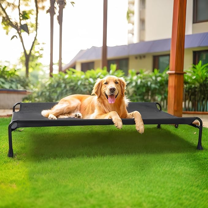 Veehoo Cooling Elevated Dog Bed, Raised Dog Beds for Large Dogs, Outdoor Dog Bed with Guardrail, Upgraded Non-Slip Feet, Breathable Teslin Mesh, Portable Camping Dog Cot, X-Large, Black, CWC2404