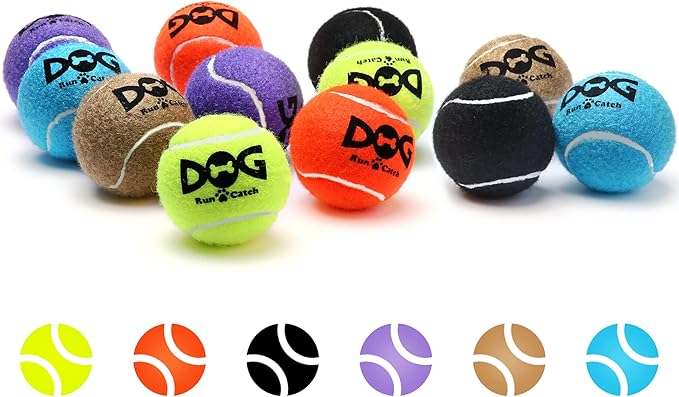 Squeaky Tennis Balls for Dogs Colorful Easy Catching Pet Toy Balls 12 Pack (2.5inch-6colors)