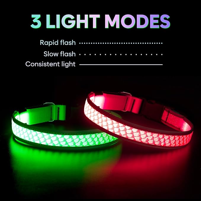 BiPawTi LED Dog Collar Rechargeable, Light Up Dog Collar 3 Light Modes Pet Safety Collar, Super Bright Glow in The Dark Dog Collar for Night Walking, Lighted Dog Collar for Large Dogs (Pink, L)