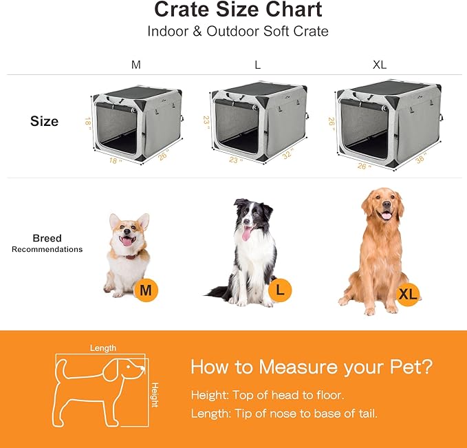 Collapsible Dog Crate for Medium Large Dogs, Portable Travel Dog Crate Soft Pet Kennel with 4-Door Chew Proof Mesh Windows for Indoor & Outdoor
