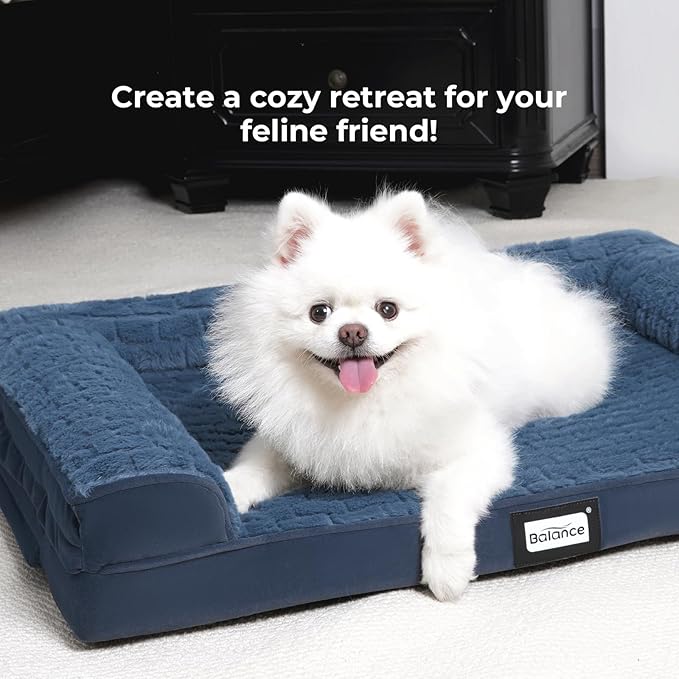 BALANCE Orthopedic Dog Bed, Egg Crate Foam Dog Couch for Pet Sleeping, Pet Sofa with Removable Washable Cover & Nonskid Bottom, Comfy Dog Bed for Extra Large Dog, Blue