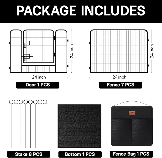 PJYuCien Dog Playpen Plus Storage Bag,24" H 8 Panels Puppy Pen with Square Bottom,Heavy Duty Dog Fence for Puppies/Small Dogs