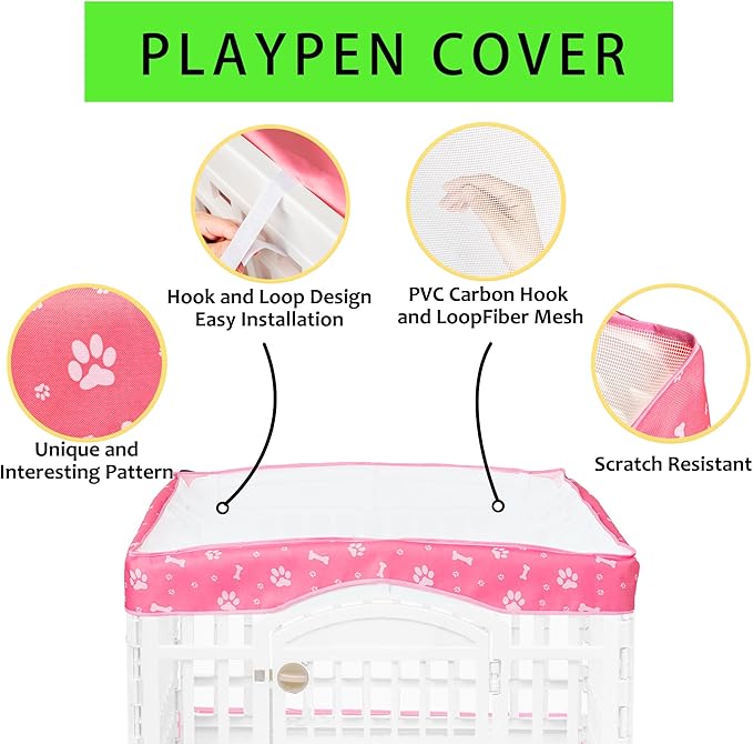 2 Pack Dog Playpen Cover and Bottom Pad Fits for 36 Inch 4 Panels Pet Playpen, Dog Crate Pad Puppy Play Pen Cover, Hoop and Loop Design (Note: Playpen Not Included). -Pink
