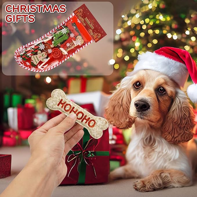 MON2SUN Christmas Dog Rawhide Treats Holiday 14Count Stocking for Small Dogs