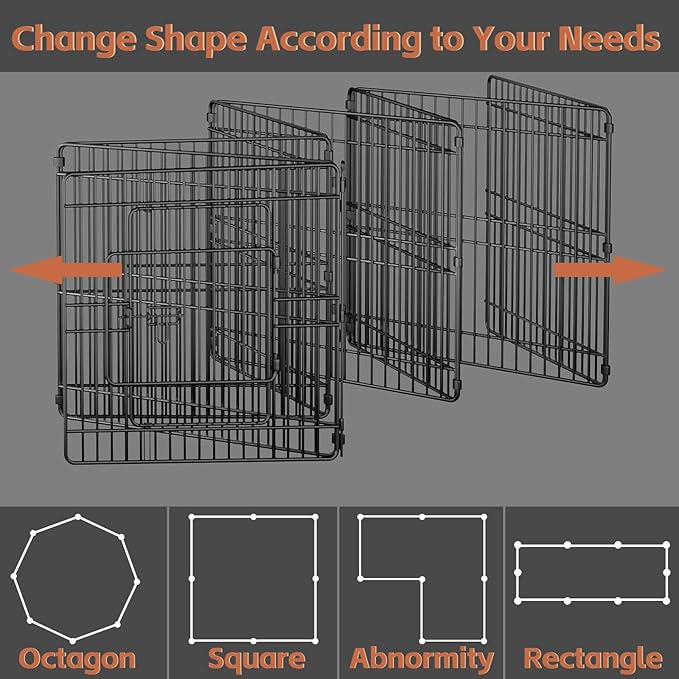 24’’H Dog Playpen, 8 Panels Dog Pens with Bottom Pad, Metal Foldable Pet Puppy Exercise Fence Crate Kennel, Indoor Outdoor Escape Proof Pen for Small Medium Pets (with Bottom pad)