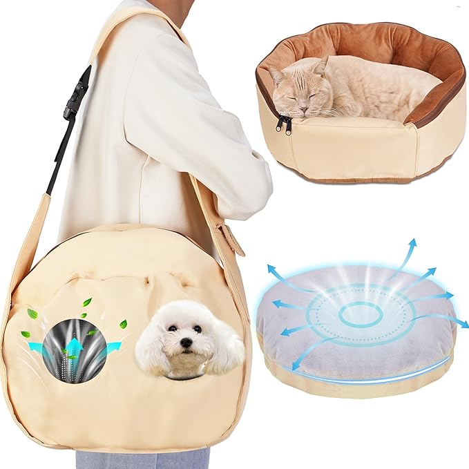 Small Dog Carrier Sling and Pet Nest, Soft-Sided Pet Sling Carrier with Thick Padded, Reversible Puppy Pouch with Breathable Mesh, Adjustable Strap, Dual-use Dog/Cat Travel Bag/Bed for Outdoor(5-22lb)