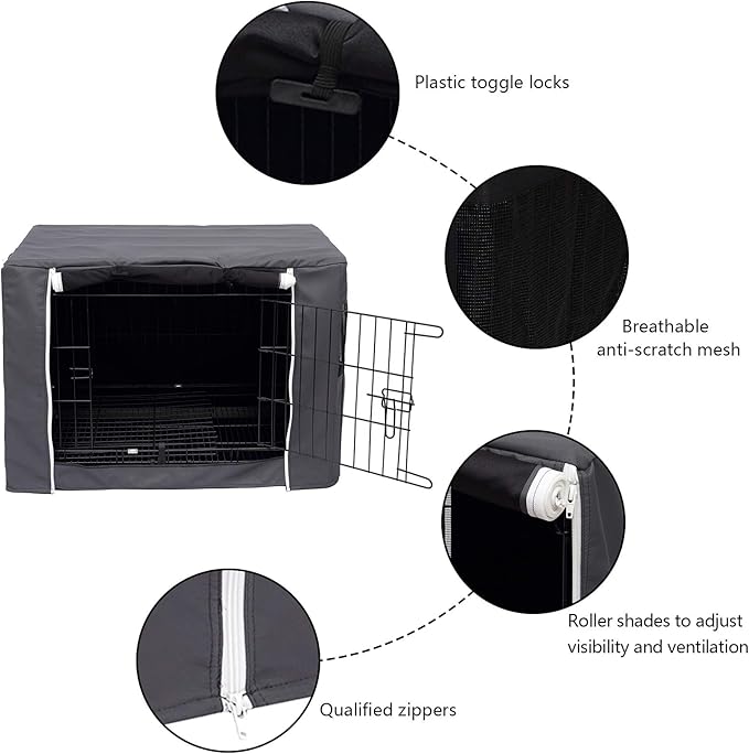 Geyecete Dog Crate Cover - Dog cage Covers Universal Fit for 24-48Inch Wire Dog cage, Lightweight Polyester Fabric, Breathable Double Door Dog Cage Cover-Gray-36 Inch