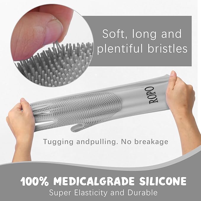 ROPO silicone gloves for pet grooming, multi-functional gloves for pet hair shedding, bathing, and massage (Grey)