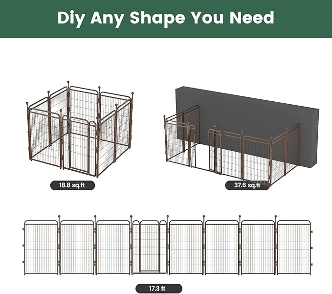 Gardner Pet Dog Playpens, 40" H 8 Panels Dog Pen Outdoor/Indoor Dog Fence Exercise Pen for Small/Medium/Large Dogs, Foldable Pet Play Yard Gate with Gravity Automatic Lock, Pet Playpen, Brown