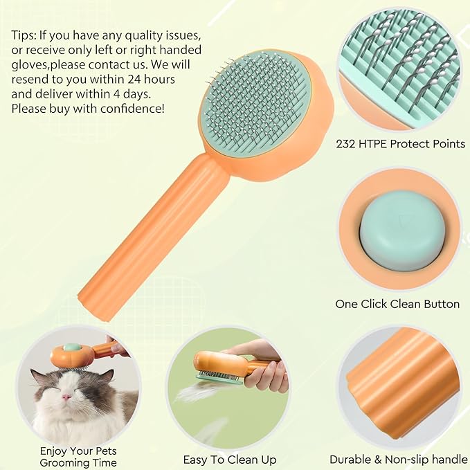 GJEASE Cat Grooming Glove Brush,Self-Cleaning Slicker Pet Brush for Short and Long Haired Pets,Dog Bath Brush for Shedding and Grooming,Removes Loose Hair and Tangles,Promote Circulation