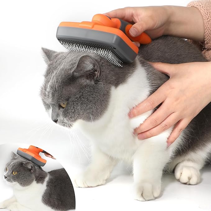 LION TAMER Self-Cleaning Slicker Brush for Dogs & Cats, Hair Brush for Pets, Deshedding Brush, Orange, Large