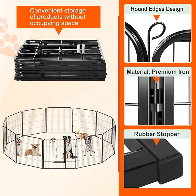 FDW Dog Playpen Kennel - 12 Panels, 32 Inch Height, Indoor/Outdoor Folding Metal Portable Puppy Exercise Pen, Heavy Duty Dog Fence for Yard, Camping - Black