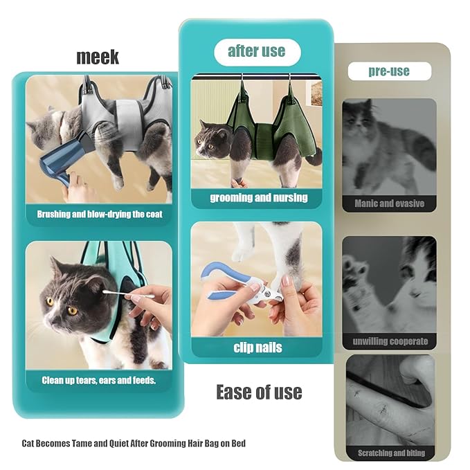 Cat and Dog Grooming Hammock with Safety Belt for Nail Clipping、Grooming,Cat Bathing Bag for cat Nail Trimming,Pet Claw Care Bag, Dog Grooming Harness(S,Be Sure to Check The Size Chart)…