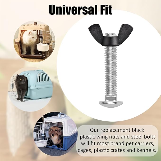 M6 Pet Carrier Fasteners Kennel Replacement Bolts for Plastic Cat Crate and Dog Crate Dog Kennel Accessories Cat Cage Carrier Parts(12 Set)