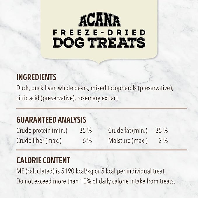 Singles Freeze Dried Dog Treats, Limited Ingredient Grain Free Duck & Pear Recipe, 1.25oz