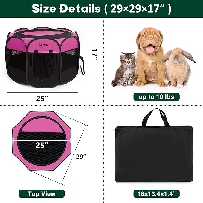 Love's cabin Pet Puppy Dog Playpen, Small Dog Tent Crates Cage Indoor/Outdoor, Portable Playpen for Dog and Cat, Foldable Pop Up Dog Kennel Playpen with Carring Case, Removable Zipper Top, Pink