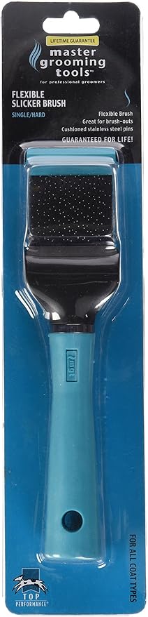 Master Grooming Tools Flexible Single Side Pet Slicker Brush with Hard Handle, Small, Teal