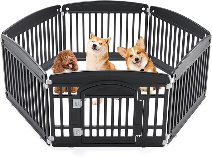 Dog Playpen 6-Panel 24" | Safe & Secure Indoor/Outdoor Pet Fence | Folding & Portable | 35 x 35 x 24IN, Ideal for Small to Medium Dogs | Easy to Clean (Black)