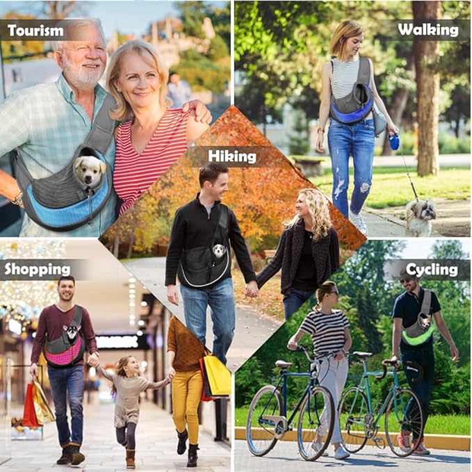 Pet Dog Sling Carrier,Cat and Dog Travel Portable Diagonal Straddle Shoulder Bag,Breathable mesh pet Sling Shoulder Bag,with Adjustable Non-Slip Shoulder Strap Below 10lb for Small Dogs Cats (Black)
