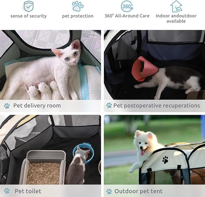 Portable Pet Playpen, Dog Playpen Foldable Pet Exercise Pen Tents Cat House Playground for Puppy Kitten Indoor Outdoor Travel Camping Use
