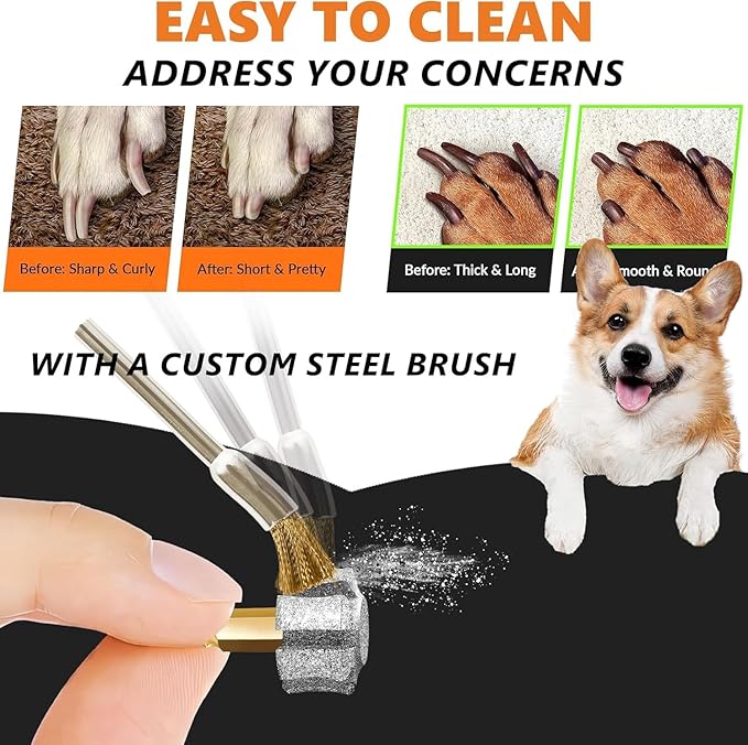 LENONG Diamond Dog Nail Grinder Heads with 7-Grooves, Anti-Clogging & Fast Cooling Pet Nail Grinder Bits for Pet Claw Care with Steel Brush for Casfuy and Most Brands (2pcs 60#)