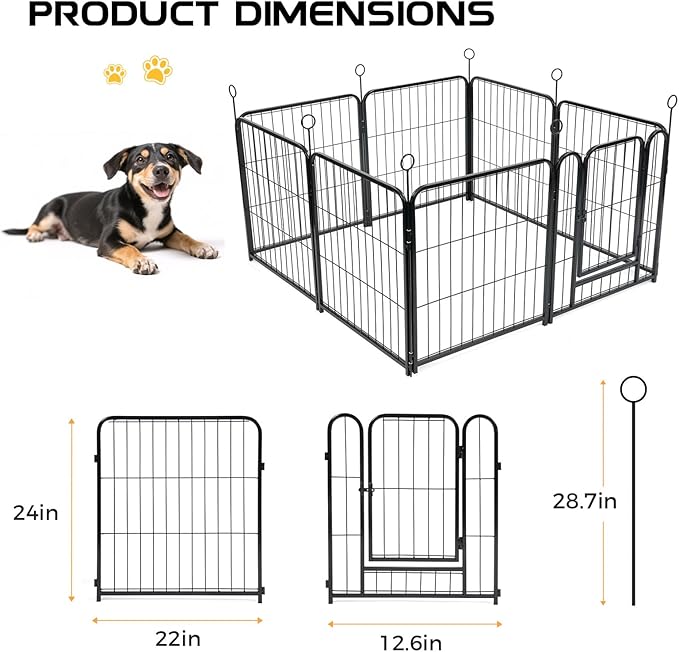 Lekesky Dog Playpen Indoor, 24 Inch 8 Panels Dog Play Pen with Bottom Mat, Metal Heavy Duty Pet Playpen for Puppys and Small Dogs, Black
